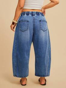 Travachic Plus Size Casual Washed Curved Leg Jeans - Medium Wash - View 6
