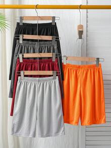 SHEIN Bộ 5 chiếc quần short thể thao dáng rộng, màu trơn, chất liệu lưới, dành cho bé trai tuổi teen, nhiều màu. - trái cam - Xem 2