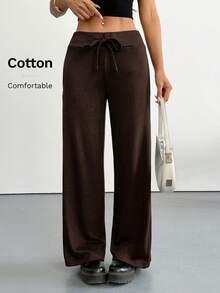 PETITE Women's Smooth Fabric Sports Trousers, Comfortable And Casual, Low Waist And Wide Leg, Autumn Clothing For Women, Winter Clothing For Women - 咖啡棕 - 查看 6