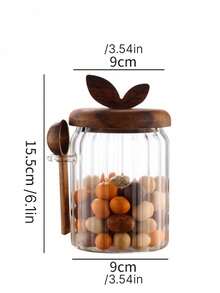 1pc Glass Tea Canister With Spoon, Airtight Seal, Moisture-Proof, Dust-Proof Storage Jar For Coffee Beans, Red Tea, Flowers, Grains - Clear - View 10