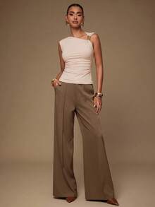 Hauture Top de mujer de unicolor sin mangas con fruncido y ajuste ceñido, de moda para el verano - Rosa - Ver 5