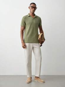 MENRIVO Men Casual Solid Waffle Knit Polo Shirt - Army Green - View 2