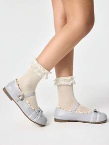 ROMWE Kawaii Women Shoes Grey Loafers Closed Toes Mary Jane Small Leather Shoes Bow Lace Lolita Shoes Ballet Dance Shoes Women's Flat Shoes Y2K - grey double bow - View 3