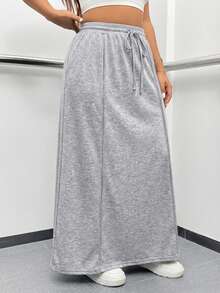 SHEIN EZwear 浅灰色休闲百搭加大码长裙 - 淺灰色 - 查看 6
