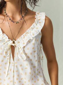 SoleilVie Women's Elegant Modest White Floral Pattern Sleeveless Short Dress Vacation Summer - Yellow - View 6