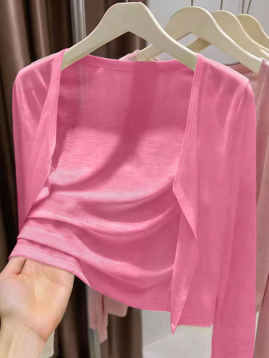 Resyla Women's Spring/Summer Solid Color Casual Thin Cardigan - Hot Pink - View 1