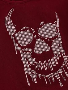 ROMWE Grunge Punk Women's Punk Street Style Goth Versatile All-Match Skull Rhinestone Tank Top Night Out Burgundy Summer - Burgundy - View 4