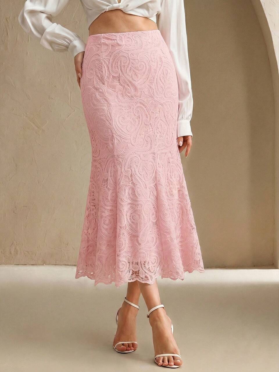 Anewsta New Arrival Spring/Summer Elegant Water-Soluble Lace Mermaid Skirt For Women