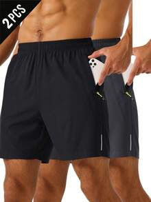 Gym Rark Men's Striped Zipper Pocket Casual Sports Shorts 2pcs/Set, Gym, Holiday - Multicolor - View 1