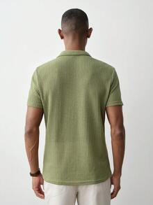 MENRIVO Men Casual Solid Waffle Knit Polo Shirt - Army Green - View 5