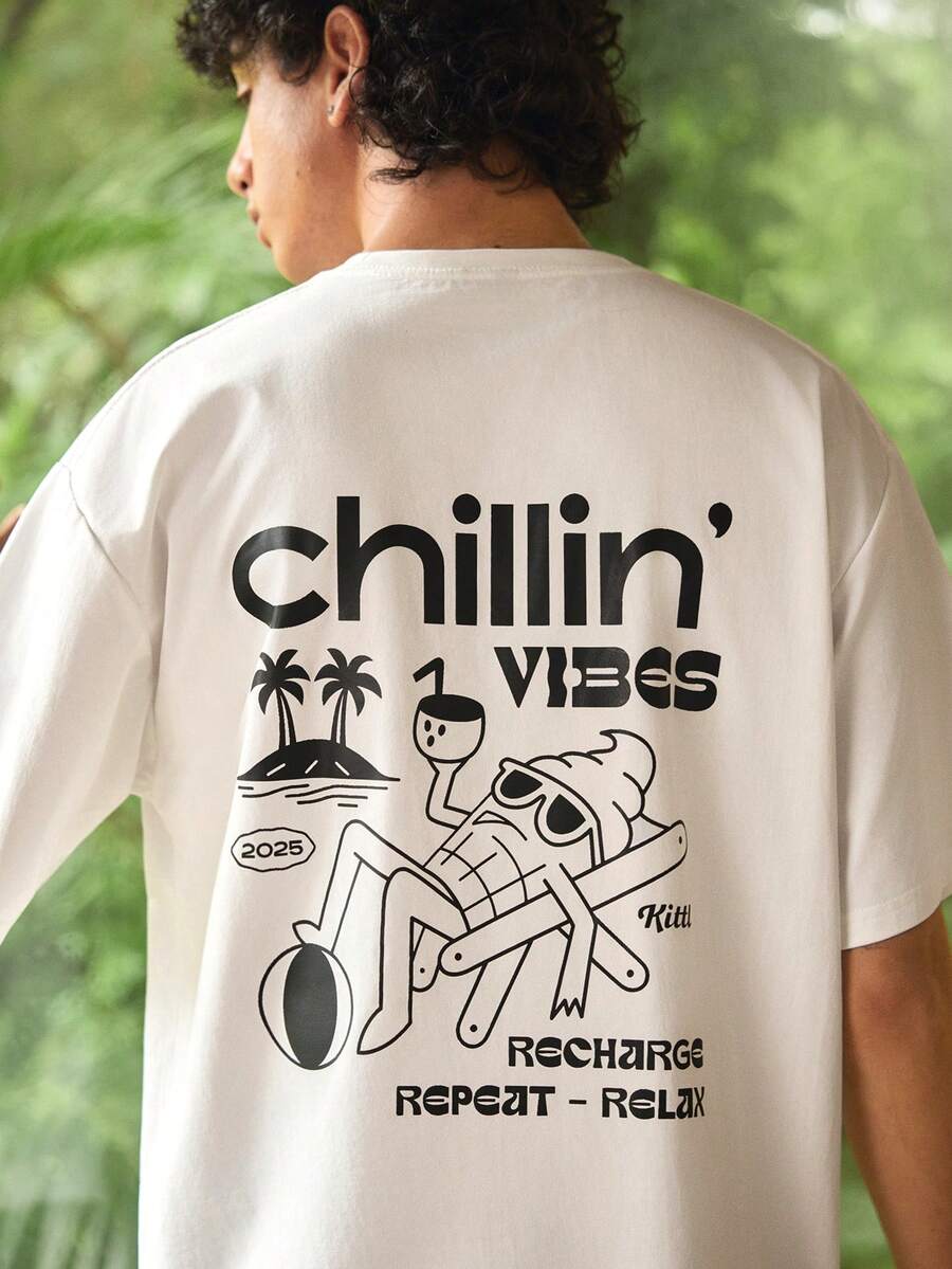 Whitmere 1 pezzo Maglietta da uomo con stampa grafica, abbigliamento estivo da spiaggia, vestibilità morbida, manica corta - Bianco - Visualizzare 1