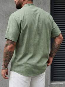 DRIVNCORE Men's Plus Size Short Sleeved Shirt With Front Pocket - Olive Green - View 2
