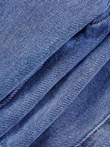 SHEIN Pantalones cortos vaqueros azules holgados y sueltos con parches y bolsillos laterales, estilo retro casual para niños, ropa de primavera y verano para el descanso de primavera - Azul lavado oscuro - Ver 8