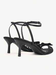 CUCCOO CHICEST Women Shoes Black Lace Splicing Bow Heart Buckle Decoration, Ankle Strap Fashionable Elegance Spring And Summer Wedding Round Toe High Heel Sandals - Black lace stitching - View 6