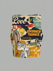Slaydiva LOONEY TUNES X SHEIN 2026 توب كاجوال شارع نسائي مقاس كبير بنمط كرتوني عتيق بياقة U مضلع، صيفي - متعدد الألوان - مشاهدة 2