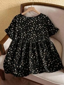 Rusticease Plus Size Casual Resort Style Ruffled Sleeve Allover Print Blouse,Tropical Vacation, Summer Tops - Black - View 6
