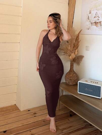 Katetique Handmade Crochet Tight 3D Floral Slip Dress For Women, Romantic Date & Beach Vacation, Spring/Summer,Elegant Dresses For Women Party