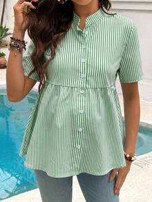 SHEIN Maternity Striped Loose Nursing Top - Green - View 6