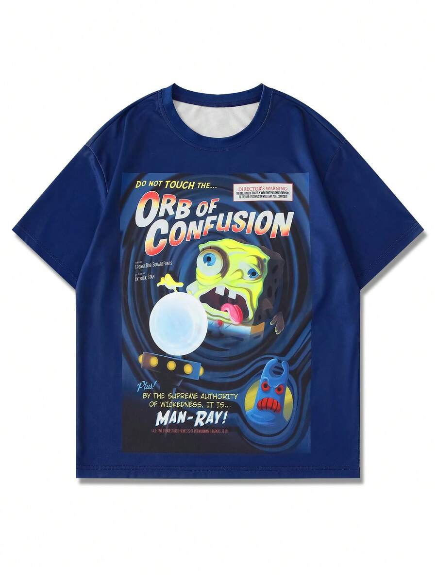 SpongeBob SquarePants | SHEIN Manfinity Hypemode Men's Round Neck Cartoon Letter Print Casual Versatile Daily Wear Short Sleeve T-Shirt - Multicolor - View 1