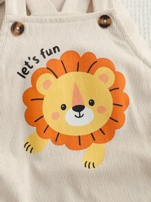 SHEIN Playful Pals 新生兒男嬰/女嬰中性服裝套裝，綠色與白色條紋吊帶連身褲，舒適百搭休閒極簡風格，適合春季、夏季、室內、室外、日常、運動、派對、節日，0-3歲 - 卡其色 - 查看 10