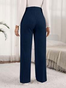 SHEIN Pantalones rectos de unicolor versátiles y casuales para maternidad - Azul Marino - Ver 2