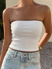 DAZY Women's Square Neck Fitted Ribbed Camisole Top, Summer Top - White - View 2