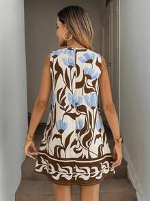 Vestido informal de lino sin mangas con corte evasé y bolsillos acolchados, conjunto elegante de vacaciones con estilo "Old Money" para mujer - Multicolor - Ver 2