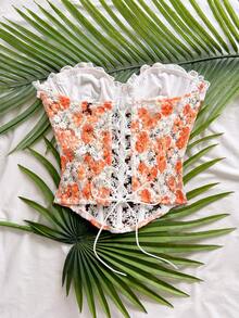 Soleia 女款浪漫度假雛菊刺繡紋理印花裝飾細肩帶上衣，休閒、約會、情人節、下午茶、海灘、郵輪、城市旅行、音樂節、派對、波西米亞、嬉皮、西部風格，可內穿或外穿，適合四季，日常通勤 - 橘色 - 查看 2