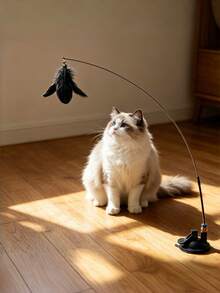 Feather Cat Teaser Wand With Removable Strong Suction Cup, Heavy-Duty Grip Stays On Floor, Indoor Interactive Cat Toy For Exercise, No Battery Needed - Multicolor - View 4