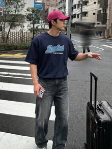 DAZY 海軍藍短袖字母印花男士T恤 - 藏蓝色 - 查看 7