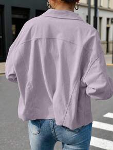EMERY ROSE Women's Solid Color Drop Shoulder Long Sleeve Single-Breasted Casual Jacket - Purple - View 2
