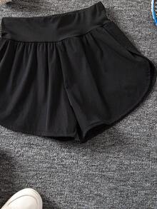 SHEIN 青少年女孩日常純色極簡高彈力圓弧下擺寬鬆短褲2件組，適合跑步與健身 - 彩色 - 查看 8