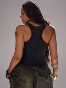 Rustia Plus Size Fashion Sexy 90s Western Niche Design Retro Punk Style Invisible Strap Camisole Date Night Brunch Dark Wash Summer - Grey - View 2