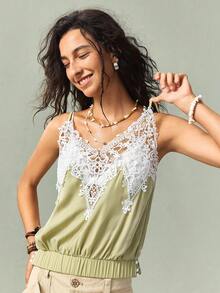 SoleilVie Women's Elegant Boho European Tropical Lace Patchwork Camisole For Summer Vacation Beach Sage Green - Mint Green - View 7