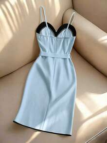 GlowEve Women's Contrast Trim Versatile Midi Strap Dress - Blue - View 2