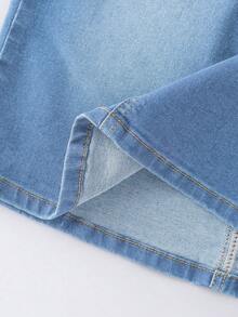 GlowEve Chân váy bút chì denim tối giản phối màu tương phản dành cho nữ - Rửa nhẹ - Xem 6