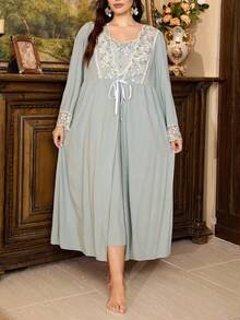 PalaceNights Palace Style Embroidered Lace Robe, Comfortable Homewear Can Be Worn Outdoors, 2pcs Camisole Dress Pajama Set - Green - View 6