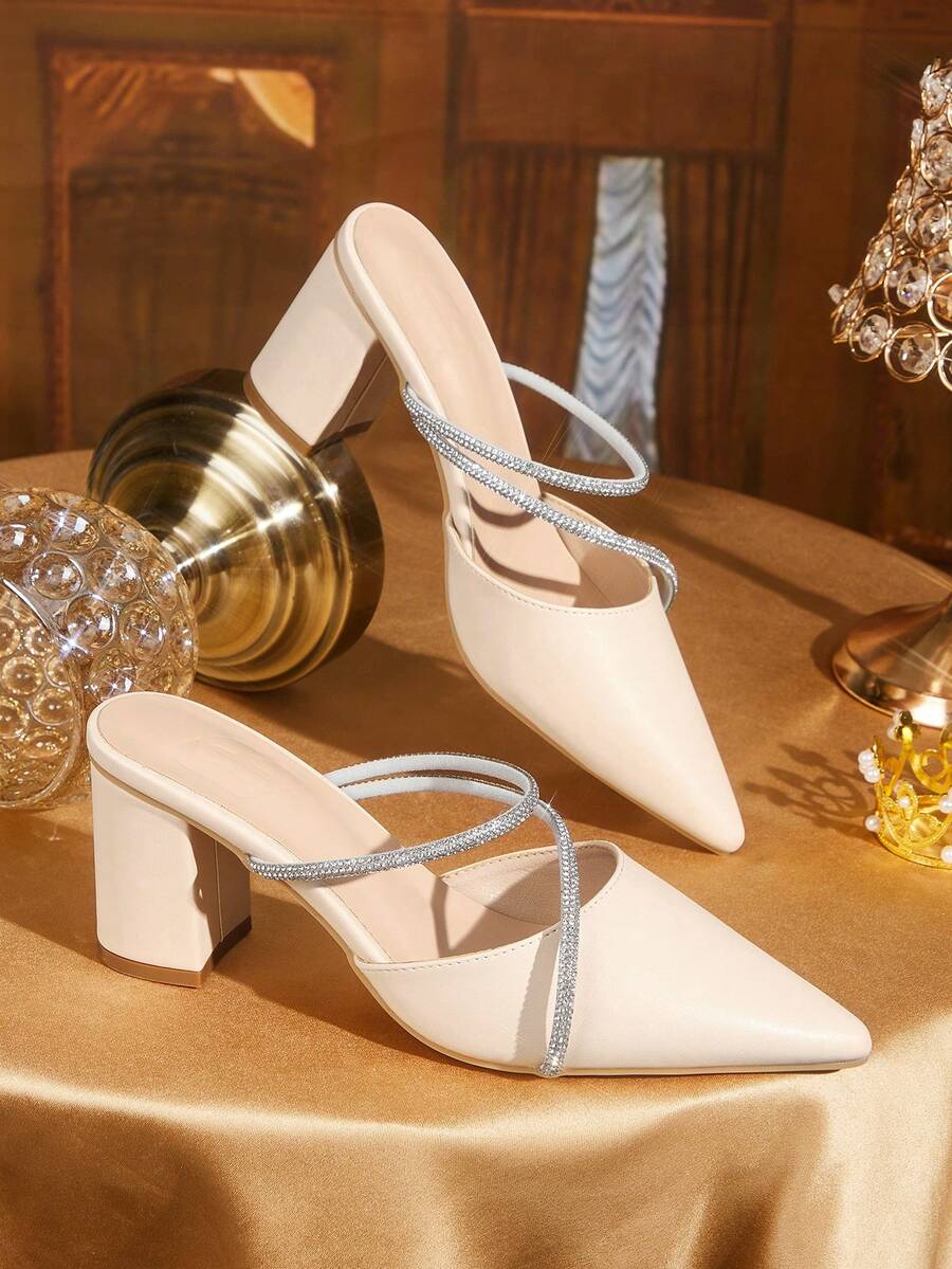 CUCCOO TILAWA Women's Cloth Glass Rhinestone Decorative Pointed Women's High-Heeled Shoes, Suitable For Going Out, Banquets, Parties And Other Activities - Apricot - View 1