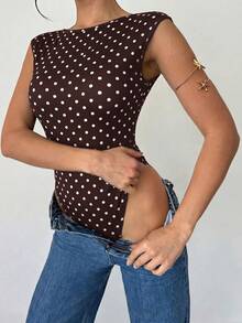 Firerie Bodysuit nữ họa tiết chấm bi hở lưng gợi cảm đa năng mặc hàng ngày đi chơi - màu nâu - Xem 7