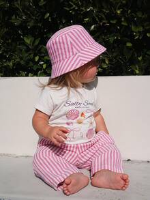 SHEIN Baby Girl Bow Shell Print T-Shirt And Striped Pants Set - Multicolor - View 1