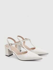 CUCCOO BIZCHIC White Patent Leather Pointed T-Word With High-Heeled Sandals, Buckle With Temperament Commuting Low Vamp Mary Jane Shoes - Chantilly - View 7