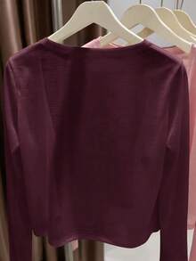 Resyla Women's Spring/Summer Solid Color Casual Thin Cardigan - Burgundy - View 2