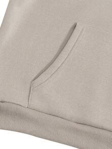 IslaSuriya Letter Graphic Kangaroo Pocket Thermal Lined Drawstring Hoodie,Long Sleeve Tops - Beige - View 4