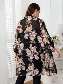 Reflora Plus Size Elegant Commuter Floral Print Blouse - Multicolor - View 3
