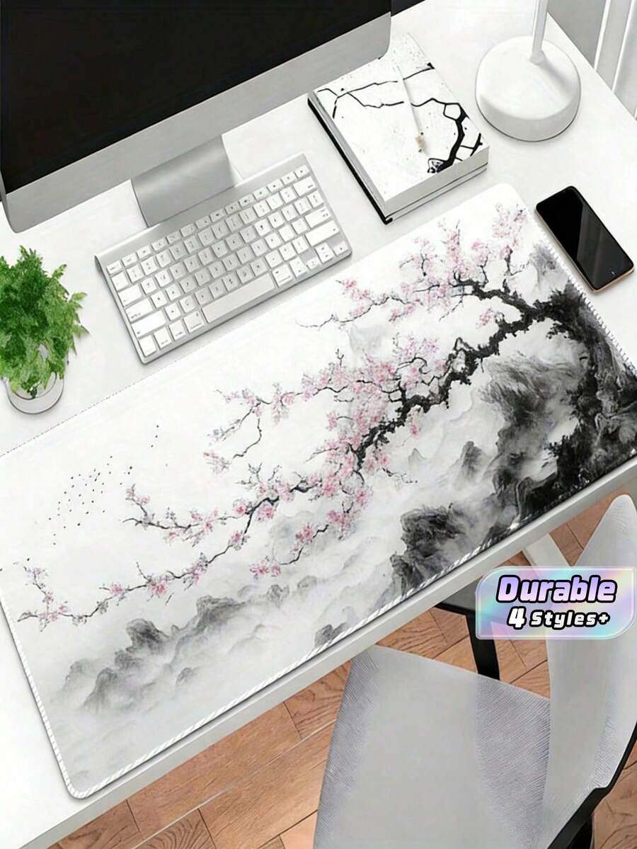 White Large Mouse Pad With Sakura Cloud Design, Rubber Base And Smooth Surface. A Handy Desktop & Office Accessory Compatible With Keyboard And Mouse, Perfect For Gaming, Daily Work And Home Use. - multicolor - View 1