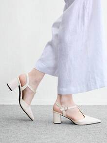 CUCCOO BIZCHIC White Patent Leather Pointed T-Word With High-Heeled Sandals, Buckle With Temperament Commuting Low Vamp Mary Jane Shoes - Chantilly - View 3