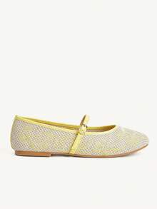 CUCCOO CHICEST 女款黃色PU刺繡時尚度假沙灘優雅平底鞋 - 芥末黃 - 查看 3