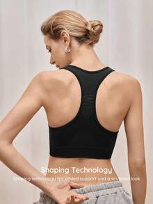 Bralution Women's Minimalist Solid Color Square Neck Sports Bra - Black - View 1