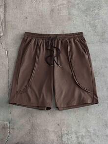 AXEPEAK Men's Solid Color Crew Neck Loose Short Sleeve T-Shirt And Waist Drawstring Pocket Shorts Set - Brown - View 4