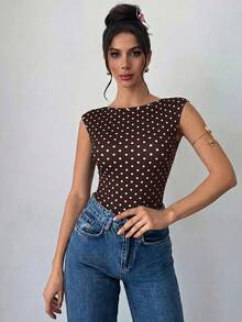 Firerie Bodysuit nữ họa tiết chấm bi hở lưng gợi cảm đa năng mặc hàng ngày đi chơi - màu nâu - Xem 6